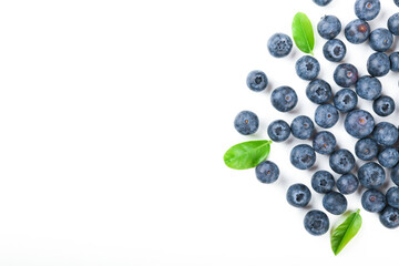 blueberries berries on white background with copy space