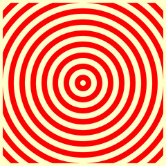 Red circles on yellow background. Symmetric geometric repeating rounds abstract. Stylized wood cutting decorative board. Water marks surface pattern design. Circular spheres borders wallpaper. Vector