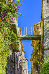Medieval Stone houses in famous village of Saint-Paul-de-Vence. Saint-Paul-de-Vence - commune in Alps-Maritimes department in southeastern France - one of oldest medieval towns on the French Riviera.