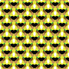 Vector seamless pattern texture background with geometric shapes, colored in yellow, brown, black, green, white colors.