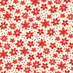 Pattern with cute flowers. Can be used for printing on fabric and paper and other surfaces. Seamless background pattern. Cartoon illustration.