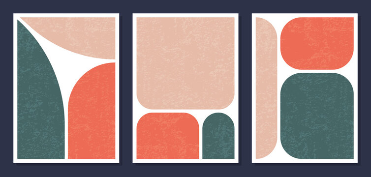 Minimalistic geometric vector art wall posters. Set of minimal 20s geometric abstract contemporary posters vector template with primitive shapes elements ideal for wall decoration modern hipster style © lunarts_studio