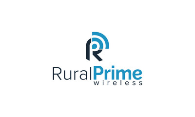 rural prime wireless SIGNAL logo PRESENT letter R.P and wireless with blue color