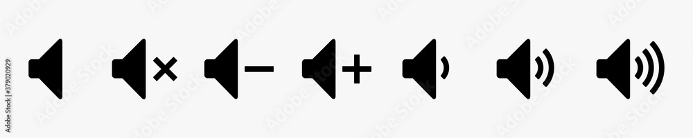 Poster set audio speaker volume icon for apps and websites signs. black volume sound icons - stock vector