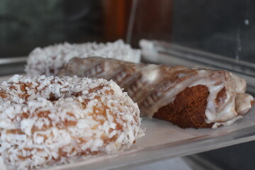 Donut Pastries in Case Close-Up