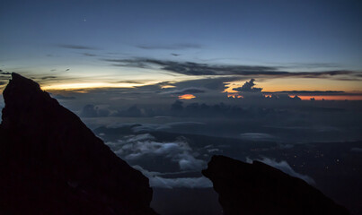 Sunrise on the top of Agung Volcano in Bali. 