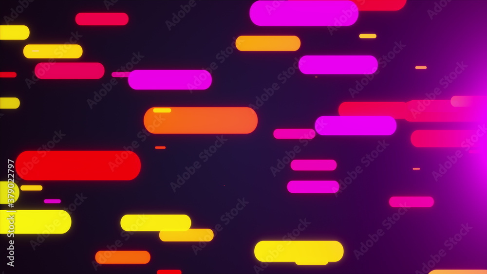 Poster stream of glowing horizontal lines in the dark space, 3d rendering computer backdrop