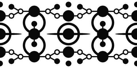 Seamless futuristic ornament with planets and chemical bonds