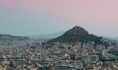 Panoramic view of Athens with Mount Lycabettus, Greece