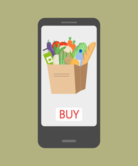 Online grocery shopping concept, order food.