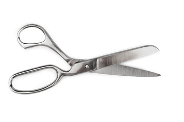 large tailor's scissors made of white metal, isolate on a white background