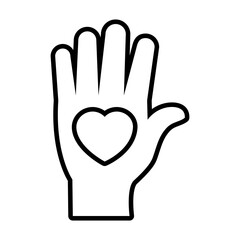 hand with heart icon, line style