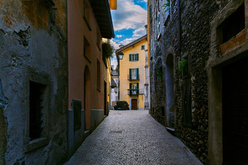 Chiavenna, Sondrio, Lombardia, Italy September 16, 2019. Street in Chiavenna, a small town on lake Como, Italy