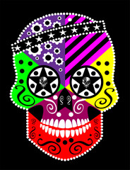 Mexican sugar skull with ornament details, vector. Halloween background.