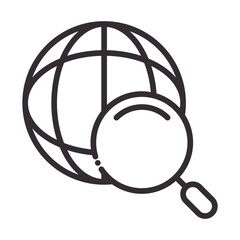 search icon, world magnifier pictogram thin line icon