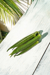 Okra, Ladies FInger, green healthy vegetable.