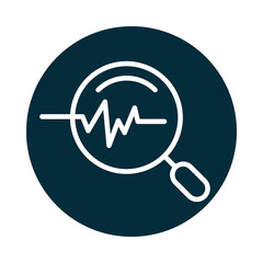 search icon, pulse medical research block and line icon