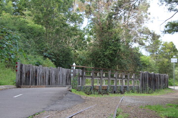 Old railway bridge on the Fernleigh Track a Walking and Bike Track Newcastle New South Wales Australia. A disused train tunnel on and old railway track