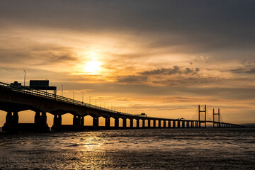 Sunset over the Prince of Wales Bridge, connecting England to Wales