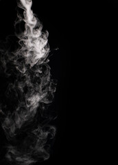 Descending stream of white smoke swirls chaotically in whimsical patterns on a black background