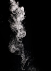 Descending stream of white smoke swirls chaotically in whimsical patterns on a black background