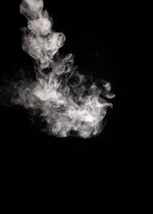 Descending stream of white smoke swirls chaotically in whimsical patterns on a black background