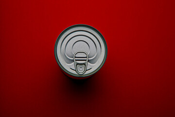 canning jar on red color background