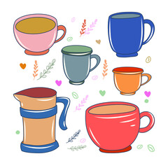 Doodle Cup of Coffee vector Illustration with black line and colorful design
