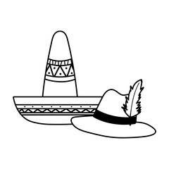 mexican and germany hats traditonal culture on white background line style