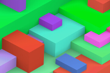 Abstract geometric cubic colorful background. isometric 3d render.