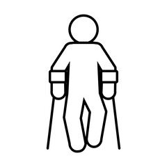 disabilities concept, pictogram man walking with crutches, line style