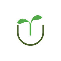 U letter or UI letter or W letter or UY with leaf logo design vector