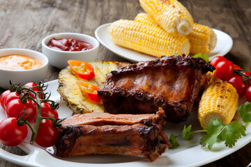 Plated Grilled Pork Ribs and Corn