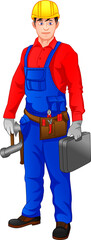 technician holding hammer and toolbox