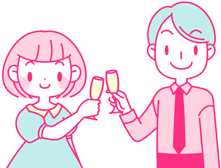 記念日に乾杯するカップル