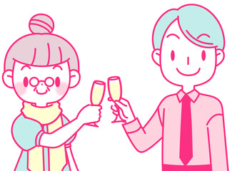 記念日に乾杯する年の差カップル
