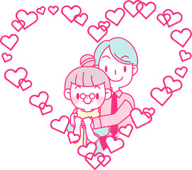 後ろからハグする年の差カップル