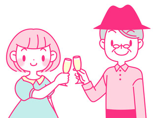 記念日に乾杯する年の差カップル