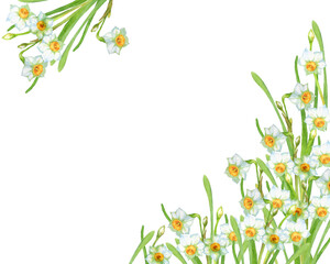 水彩の水仙の花フレーム - obrazy, fototapety, plakaty