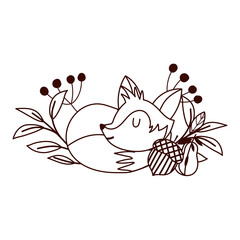 Obraz premium hello autumn, sleeping fox acorn flowers leaves foliage line style