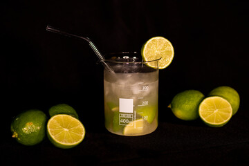 Brazilian Caipirinha. Lemon, ice, sugar and cachaça. Fruit cocktail with alcohol. 