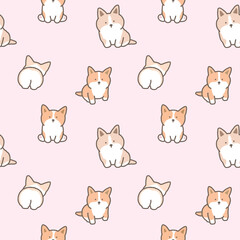 Seamless Pattern of Cute Cartoon Corgi Dog Design on Light Pink Background