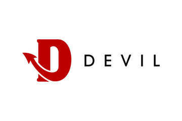 Typography of DEVIL with tail arrow on letter D. Very suitable in various business purposes, also for icon, symbol, logo or etc.