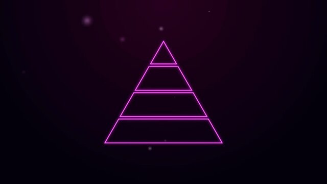 Glowing neon line Business pyramid chart infographics icon isolated on purple background. Pyramidal stages graph elements. 4K Video motion graphic animation.