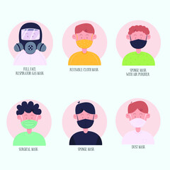 types face masks illustration flat design
