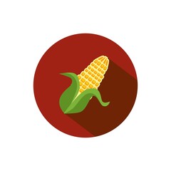 Corn Vector Flat Icon Round Circle with Long Shadow