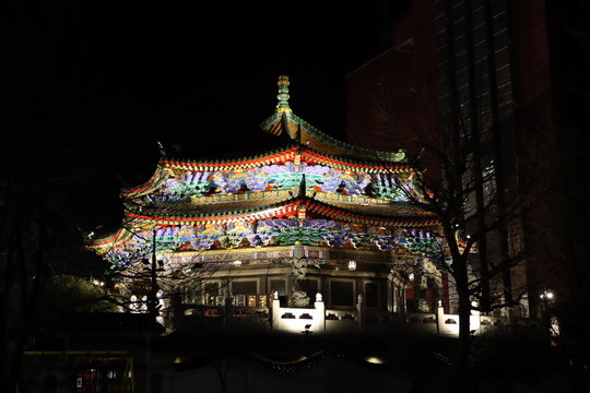 横濱媽祖廟(よこはままそびょう)の夜景・横浜中華街