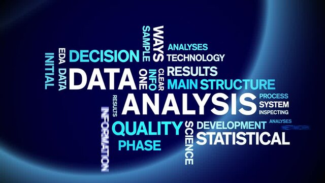 4k Data Analysis Animated Tag Word Cloud;Text Design big data Animation typography seamless loop.