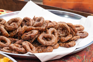 Thai Traditional Style Donut, rice donut, delicious snack,  sweet. Food concept.