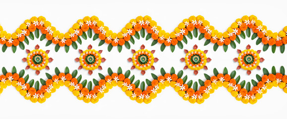 Marigold Flower rangoli Design for Diwali Festival , Indian Festival flower decoration